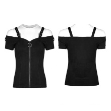PUNK RAVE OT-506 original design black adjustable shoulder straps fashion spring women casual wear T-shirt